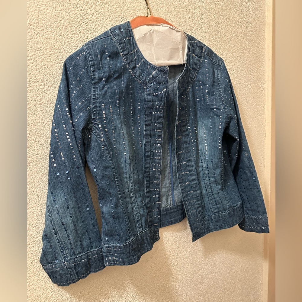 Chico’s Jacket Women’s Sequin Denim Size 0 Equivalent to XS